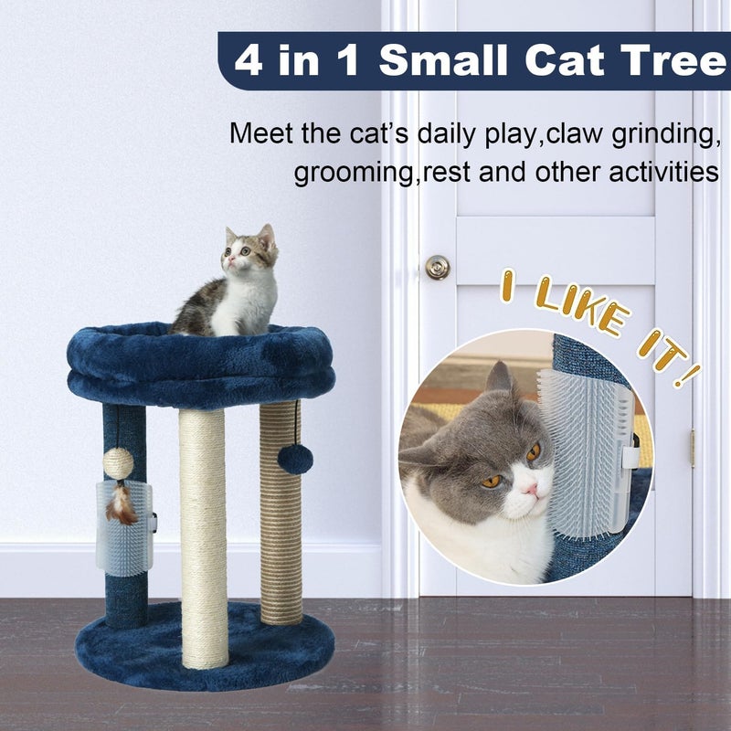 MECOOL Cat Scratching Post Tree with Tower Soft Bed.Natural Quality Sisal Carpet Jute Scratch Posts with Three Hanging Ball Toys and Massage Brush for Indoor Cats and Kittens Blue - Image 2